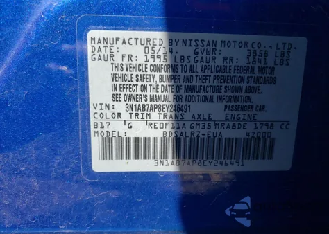 2014 Nissan Sentra S from USA, damaged, VIN 3N1AB7AP8EY246491